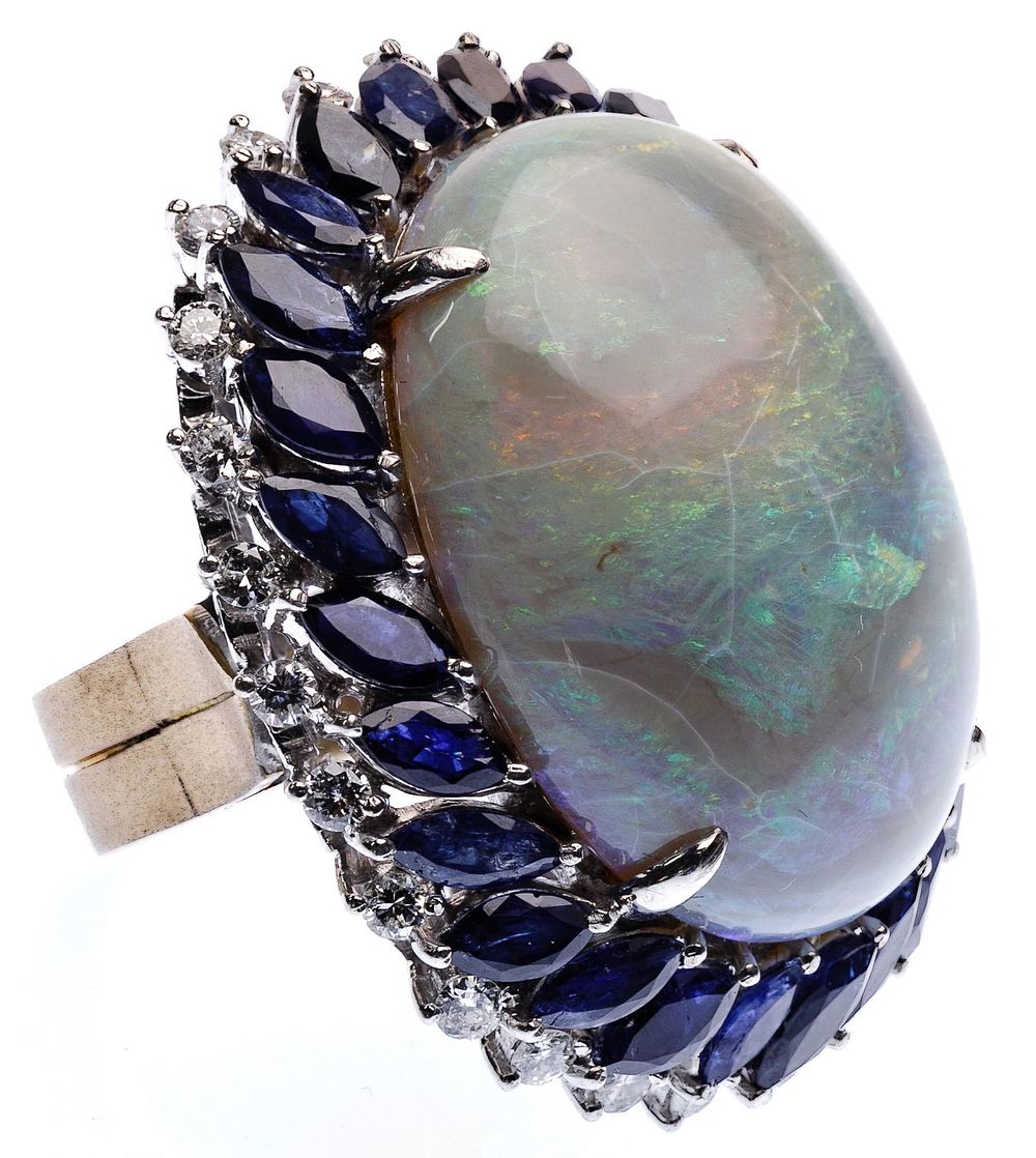 Lot 335: 14k Gold, Opal, Sapphire and Diamond Ring