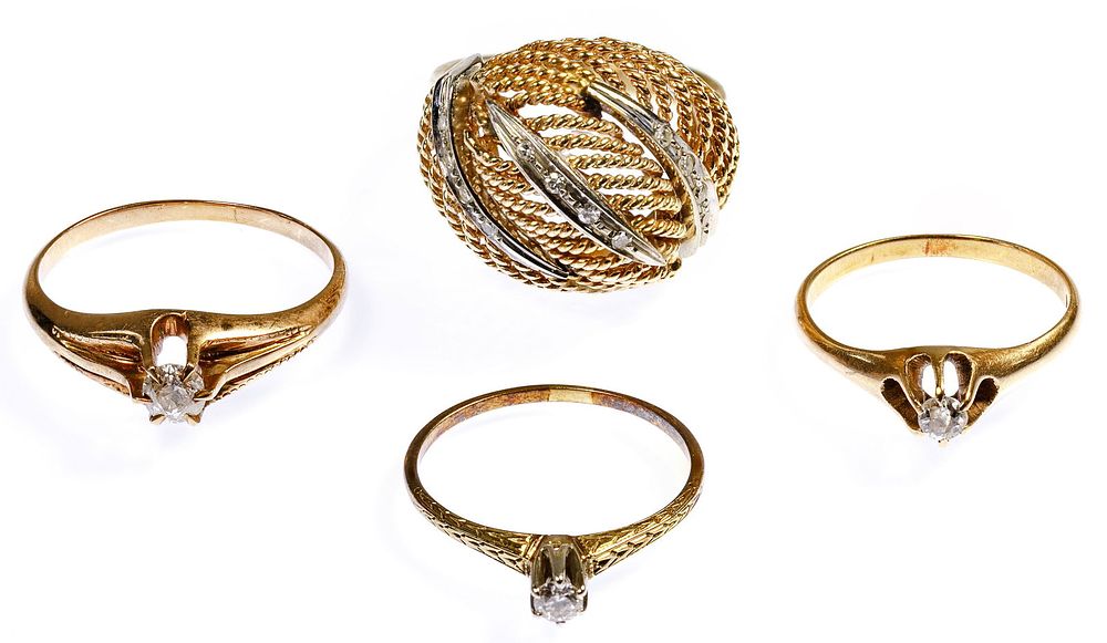 Lot 337: 14k White Gold, Yellow Gold and Diamond Ring Assortment