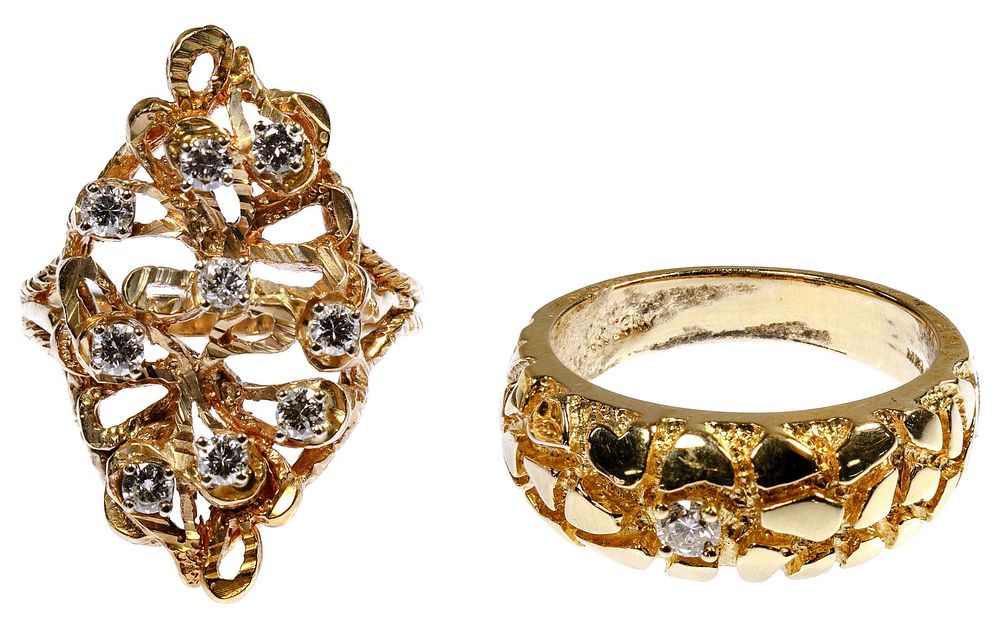 Lot 340: 14k Yellow Gold and Diamond Ring Assortment