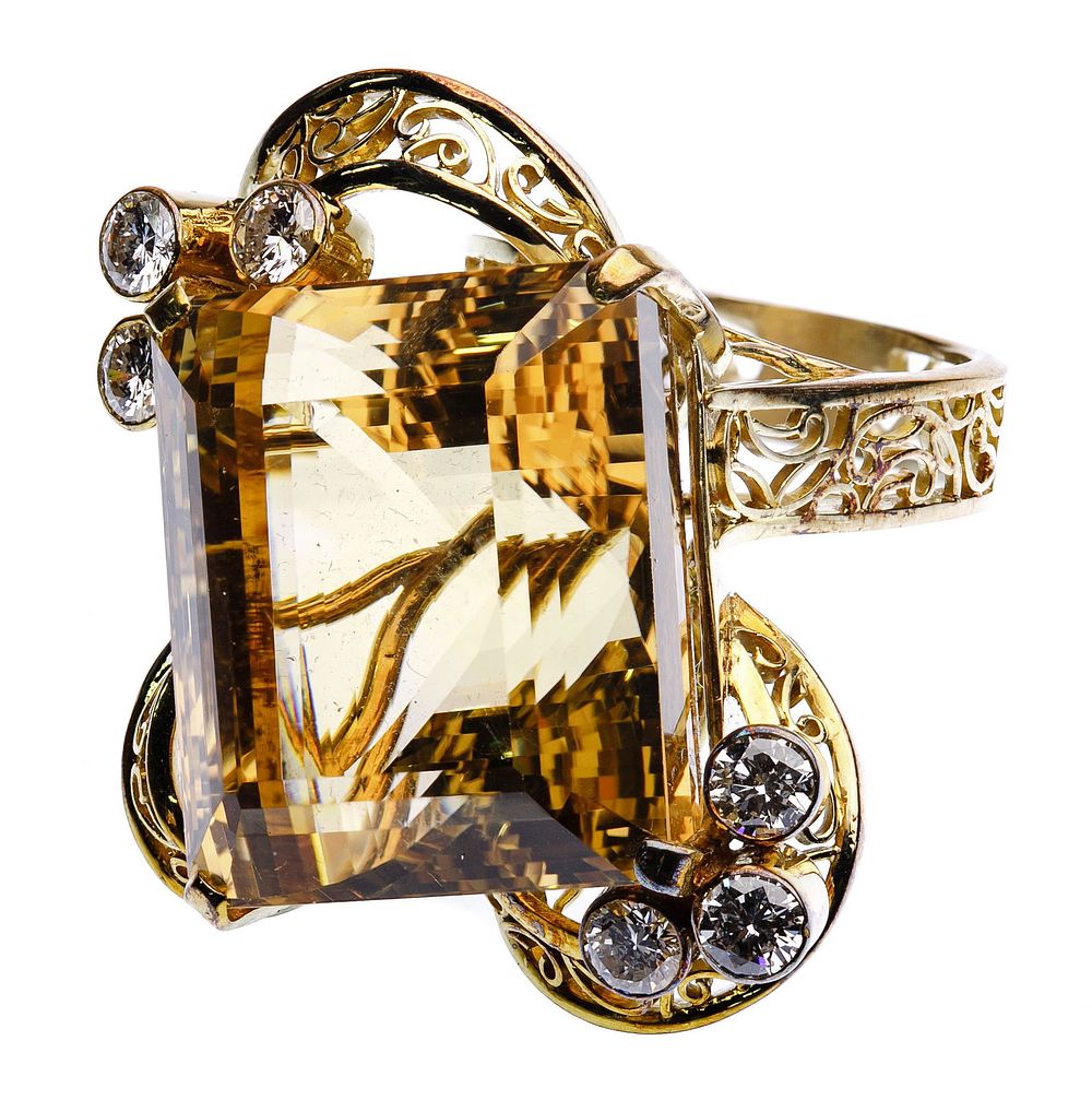 Lot 342: 14k Yellow Gold, Citrine and Diamond Ring