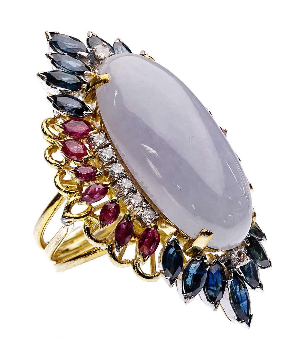 Lot 343: 14k Yellow Gold, Opal, Sapphire and Diamond Ring