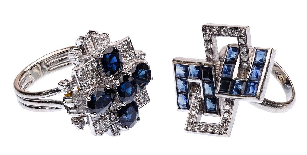 Lot 346: 14k White Gold, Sapphire and Diamond Rings