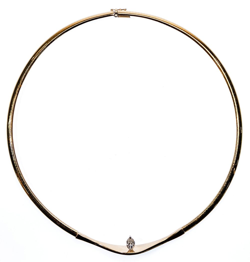Lot 351: 14k Yellow Gold and Diamond Omega Necklace