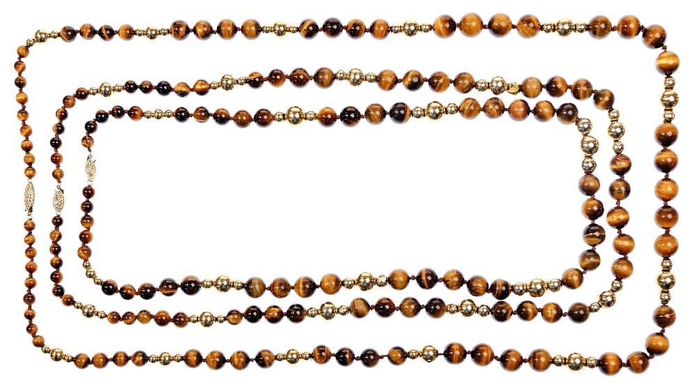 Lot 356: 14k Yellow Gold and Tiger Eye Beaded Necklace