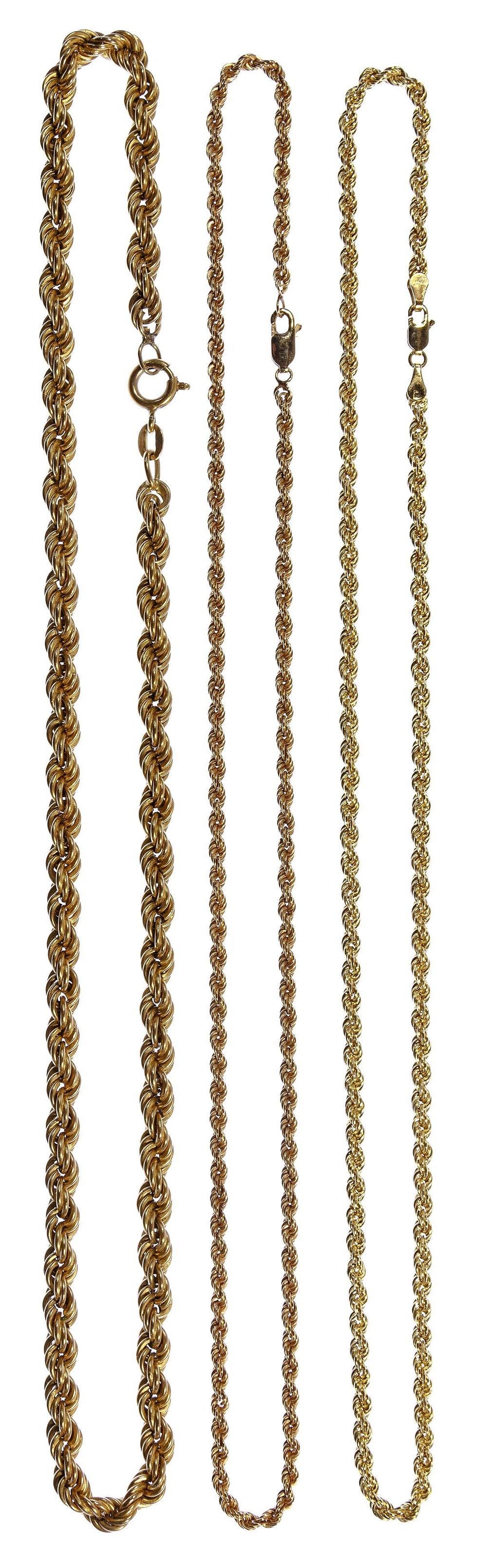 Lot 361: 14k Yellow Gold Twisted Rope Necklace Assortment