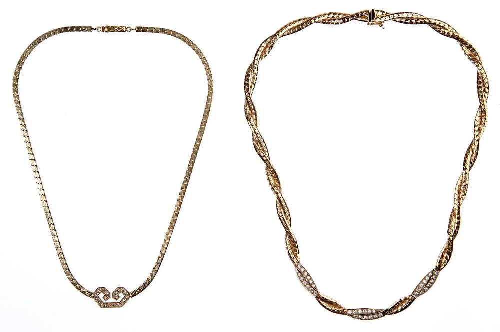 Lot 362: 14k Yellow Gold and Diamond Necklaces