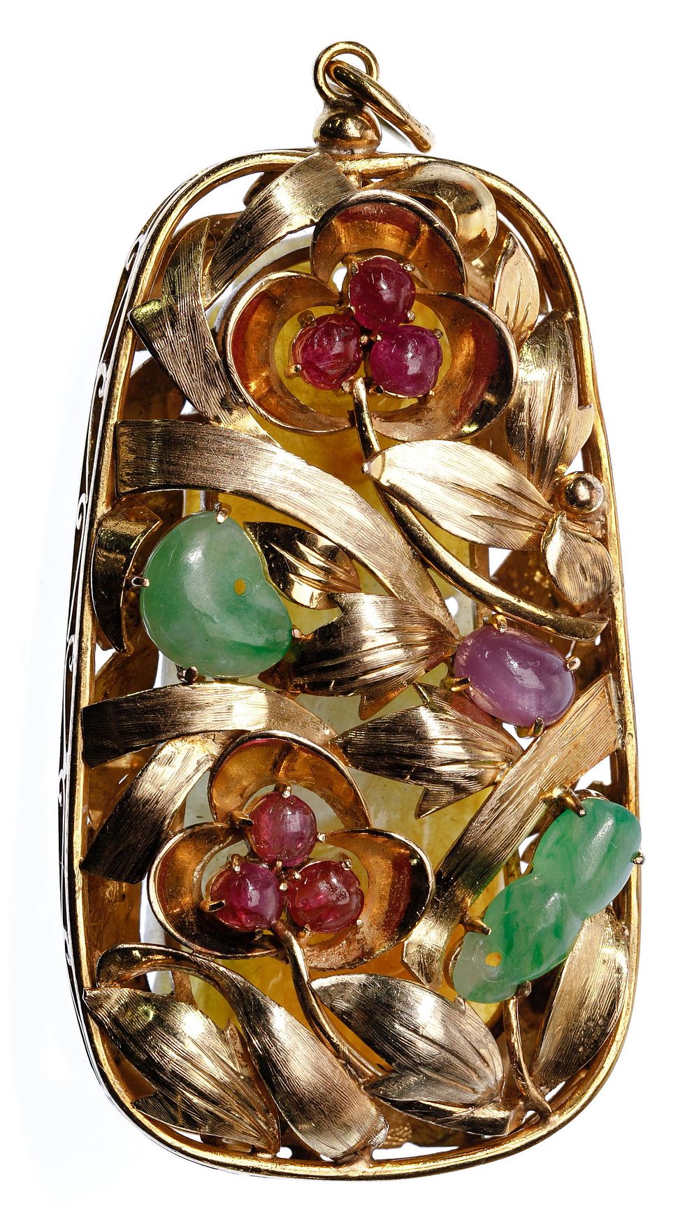 Lot 389: 10k Gold, Jadeite Jade, Ruby and Purple Sapphire