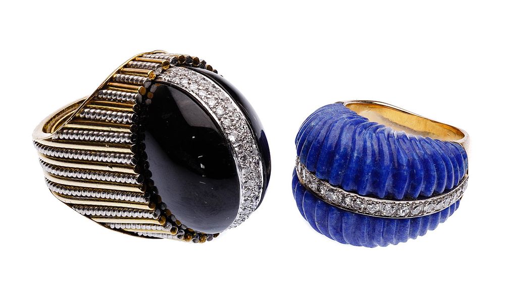 Lot 393: 18k Yellow Gold, 14k Yellow Gold and Diamond Dome Rings