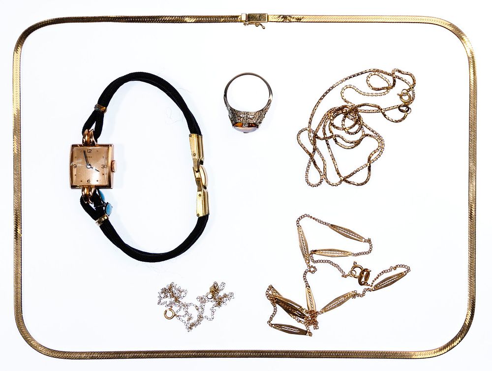 Lot 401: 14k and 10k Rose and White Gold Jewelry and Watch