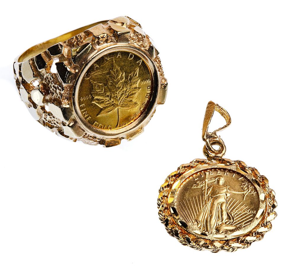 Lot 419: 1989 $5 American Eagle Coin in 14k Gold Pendant