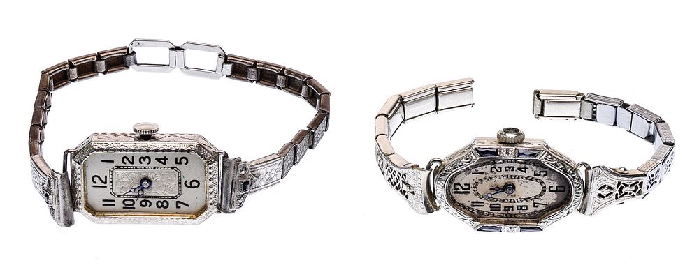 Lot 430: 18k White Gold and 14k White Gold Case Wrist Watches