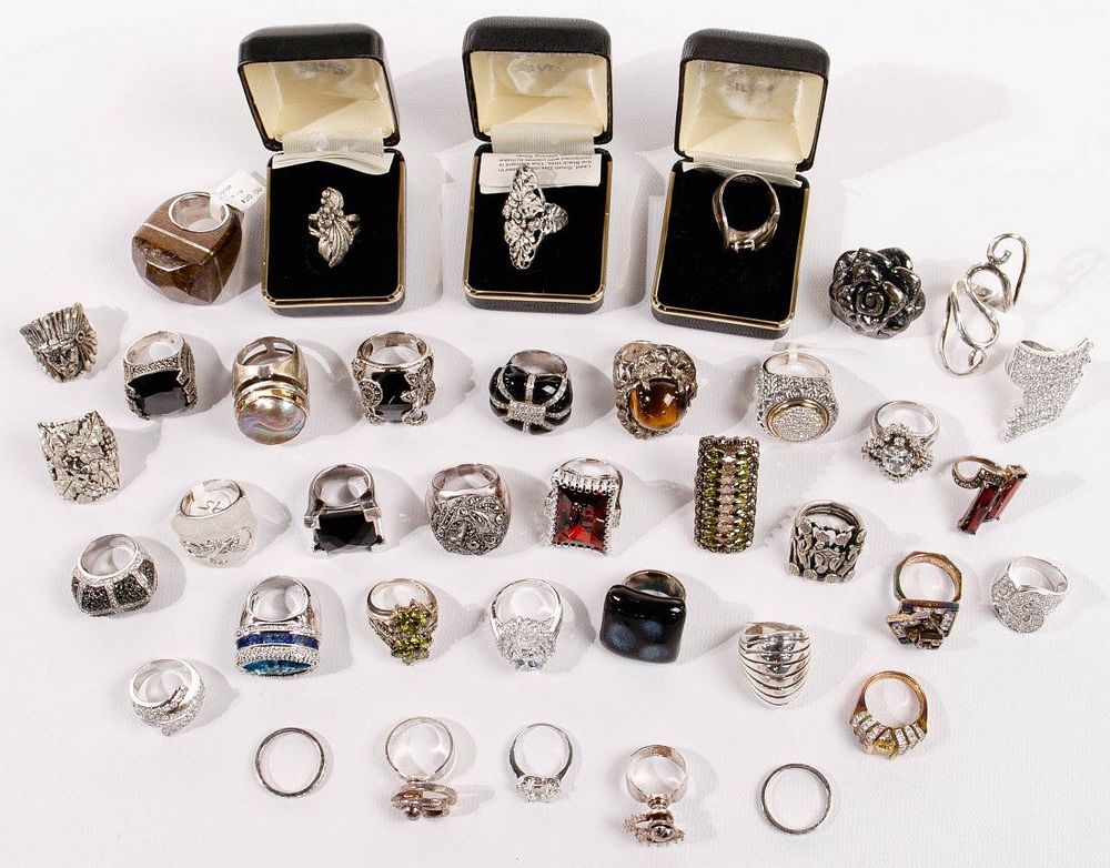Lot 459: Sterling Silver Ring Assortment