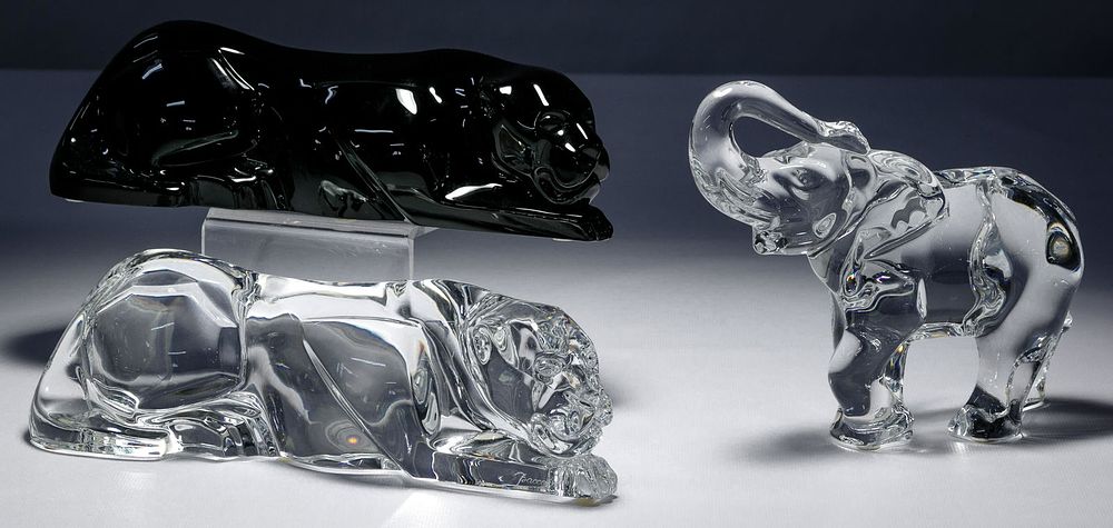 Lot 244: Baccarat Crystal Panthers and Elephant