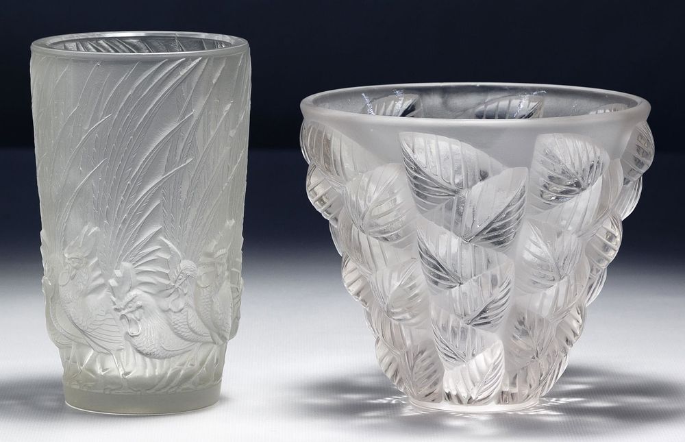 Lot 250: Lalique Crystal 'Coqs et Plumes' and 'Moissac' Vases