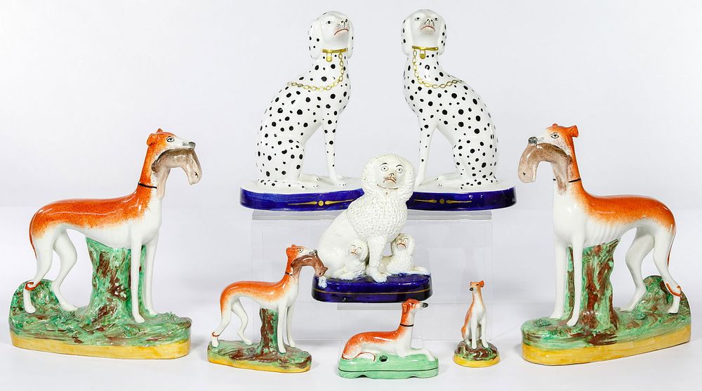 Lot 294: Mottahedeh and Staffordshire Style Dog Assortment