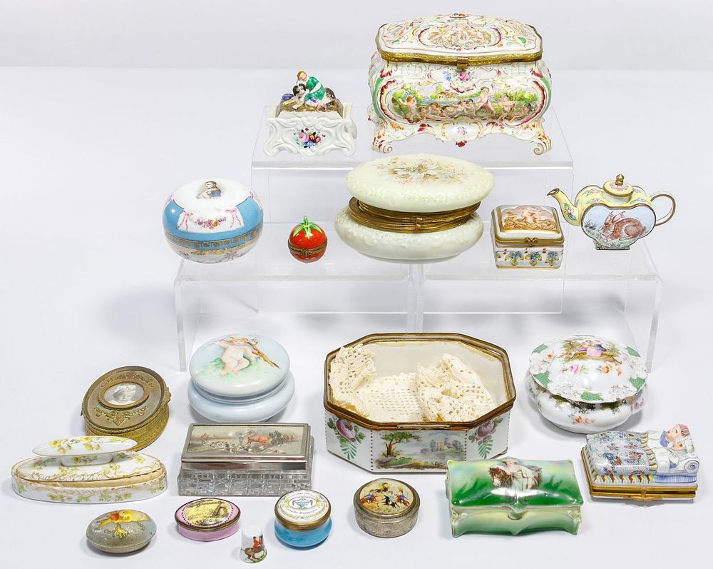 Lot 303: Porcelain and Metal Trinket and Powder Box Assortment