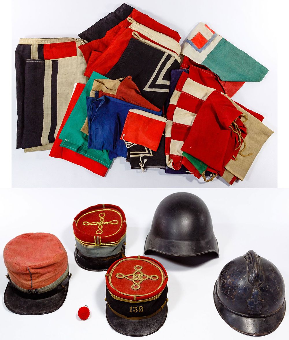Lot 342: World War I Flag and Headgear Assortment