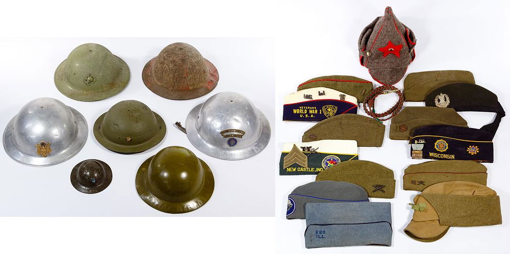 Lot 353: World War I Helmet and Cloth Cap Assortment