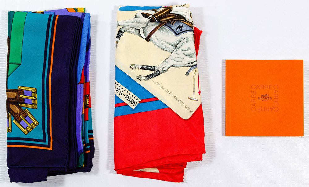 Lot 443: Hermes Equestrian-Themed Silk Scarves