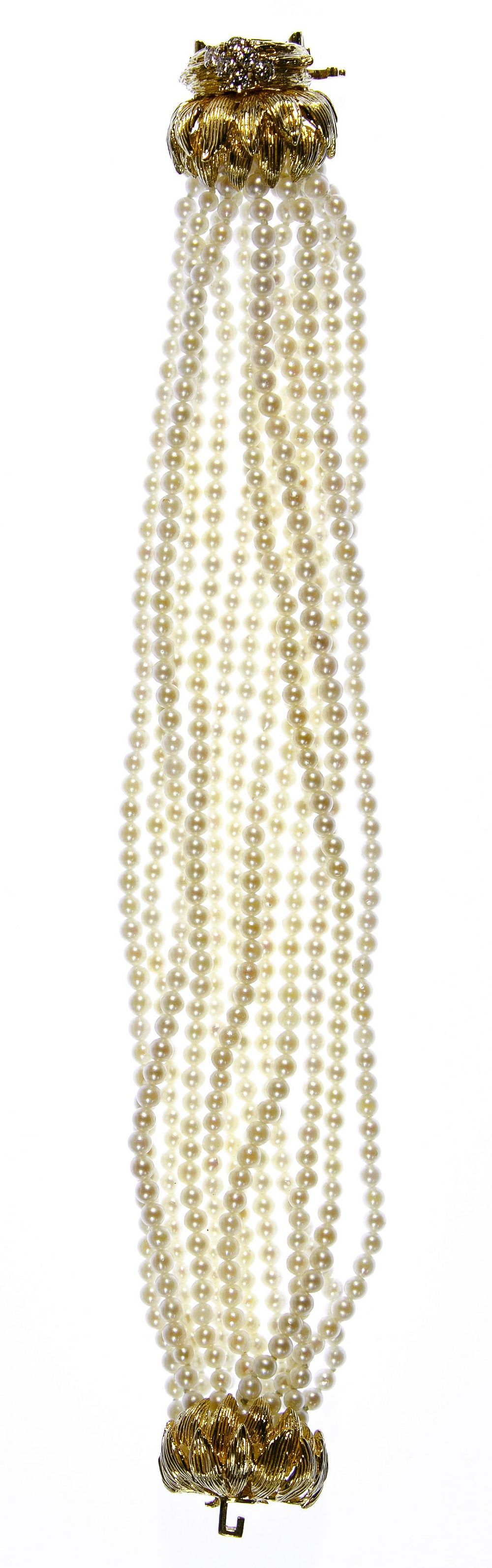 Lot 458: 18k Gold, Pearl and Diamond Bracelet