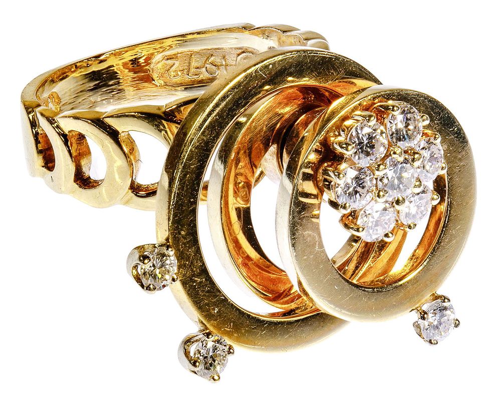 Lot 465: Teufel 18k Yellow Gold and Diamond Motion Ring