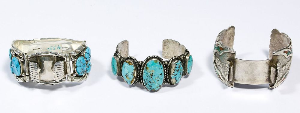 Lot 518: Native American Navajo Sterling Silver Bracelet and