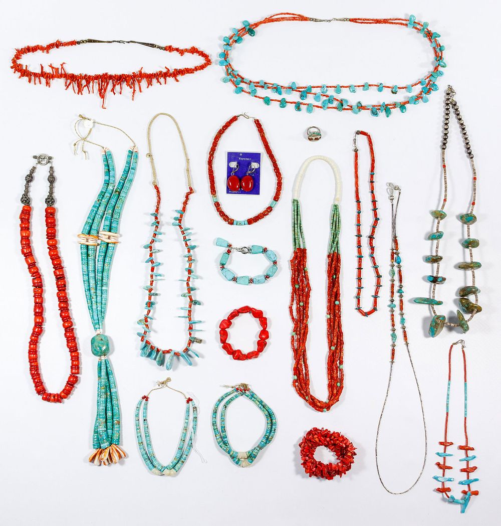 Lot 546: Turquoise and Coral Jewelry Assortment