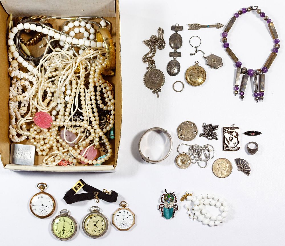 Lot 558: Sterling Silver, Costume Jewelry and Pocket Watch