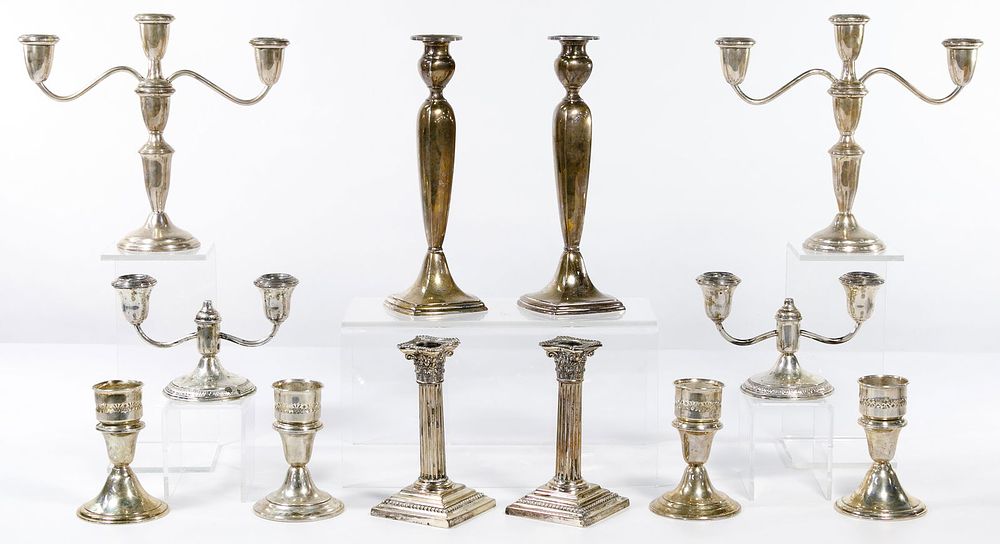 Lot 571: Sterling Silver Candle Stick and Holder Assortment