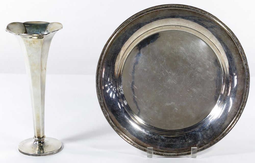 Lot 576: Sterling Silver Tray and Vase