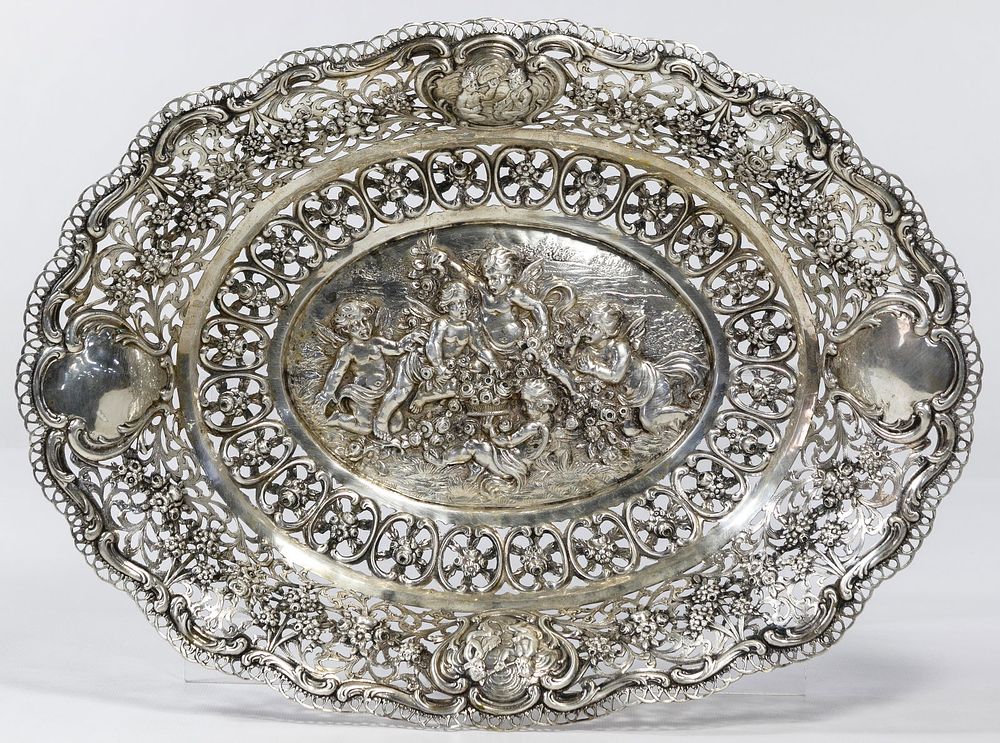 Lot 578: German Repousse Silver Pierced Center Bowl