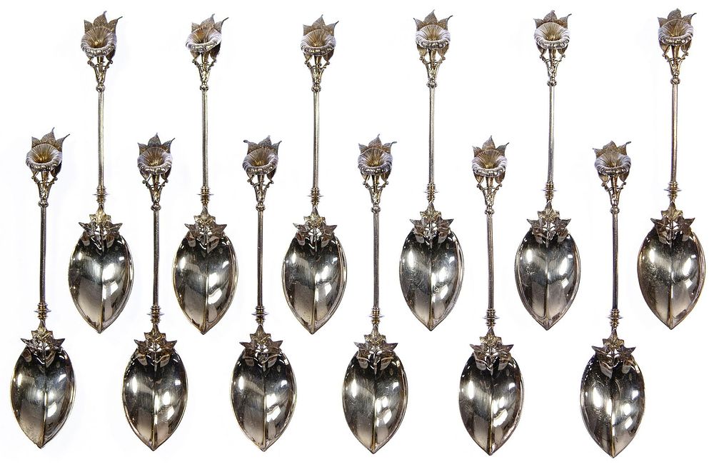 Lot 580: Gorham 'Morning Glory' Sterling Silver Spoon Collection