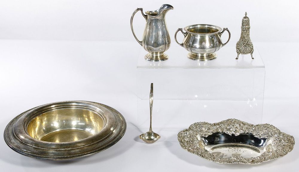 Lot 602: Sterling Silver Hollowware and Flatware Assortment