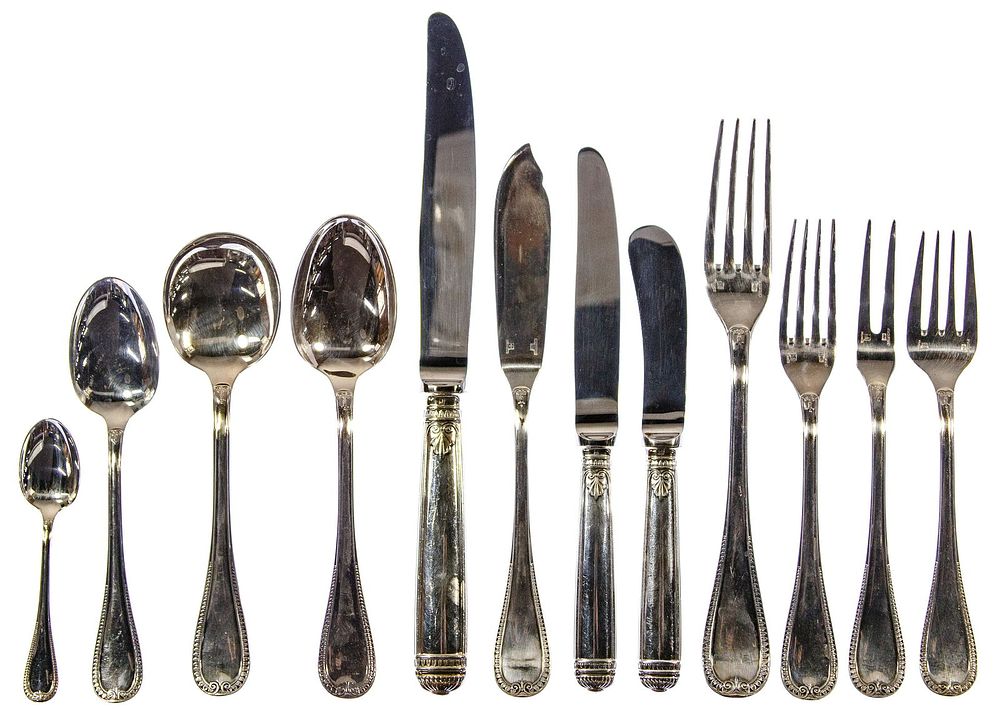 Lot 605: Christofle 'Malmaison' Silverplate Flatware Service