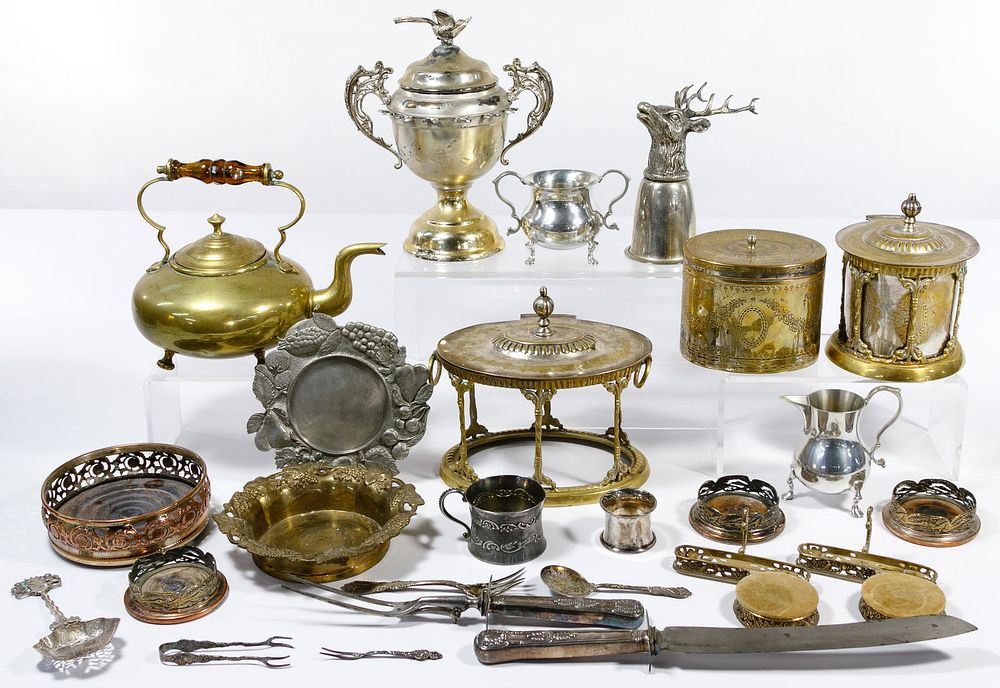 Lot 606: Brass and Silver Plate Assortment