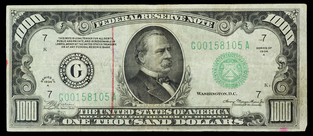 Lot 607: 1934-A $1000 Federal Reserve Note F
