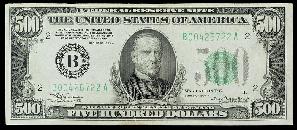 Lot 608: 1934-A $500 Federal Reserve Note VF
