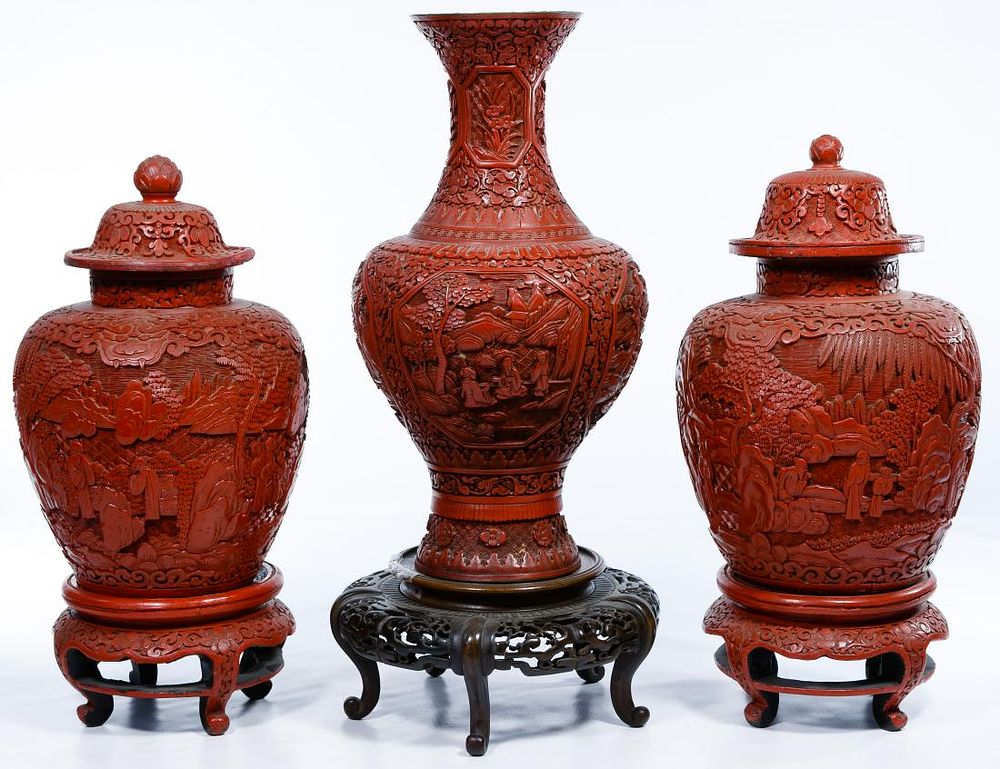 Lot 157: Asian Cinnabar Ginger Jar Assortment