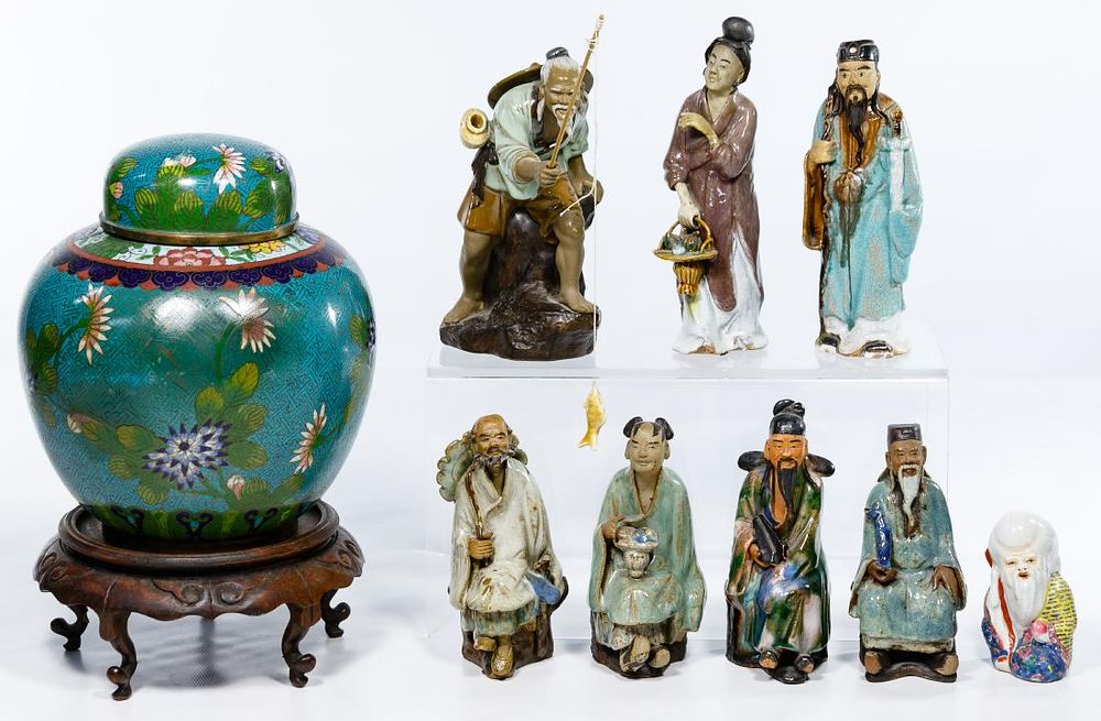 Lot 165: Asian Mud Men and Cloisonne Assortment