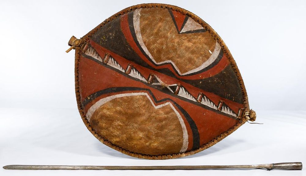 Lot 169: Maasai Lion Hunting Shield and Spears