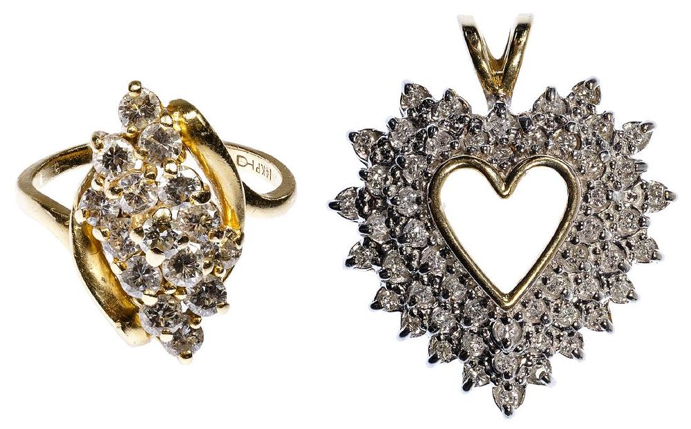 Lot 202: 14k Gold and Diamond Ring and Pendant