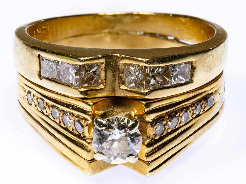 Lot 207: 14k Gold and Diamond Wedding Ring Set