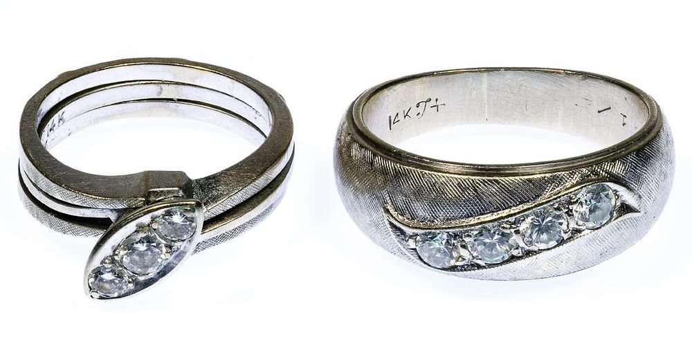Lot 218: 14k White Gold and Diamond Rings