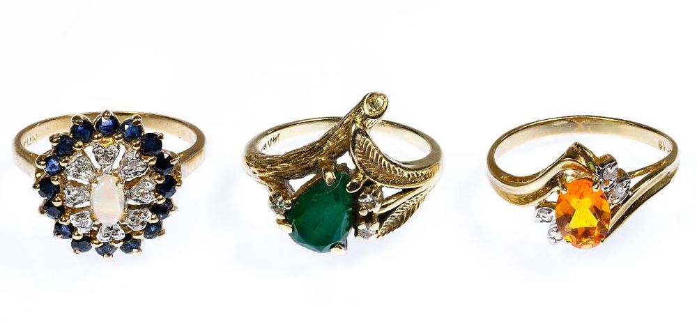 Lot 226: 14k Gold and Gemstone Ring Assortment