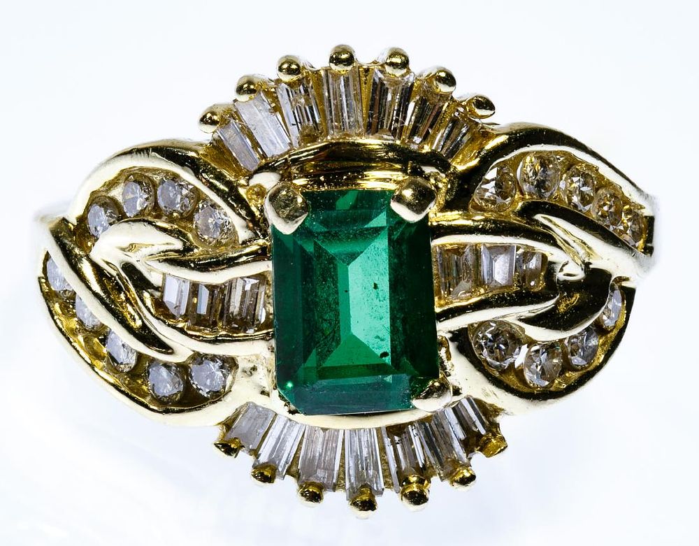 Lot 232: 14k Gold, Emerald and Diamond Ring