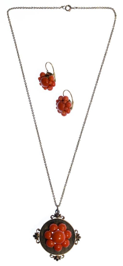 Lot 265: 14k Gold and Coral Jewelry Suite