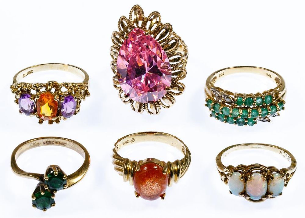 Lot 272: 10k Gold and Semi-Precious Gemstone Ring Assortment
