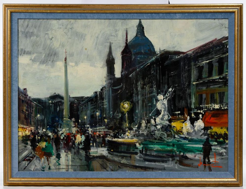 Lot 317: Claudio Simonetti (Italian, b.1929) 'Navona Square' Oil