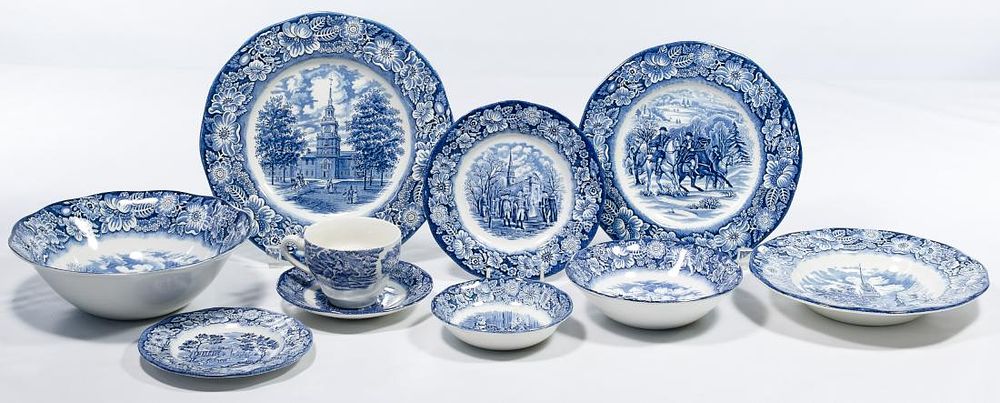 Lot 374: Staffordshire 'Liberty Blue' China Service