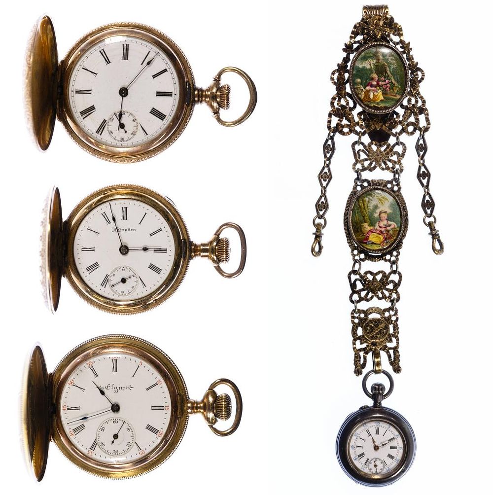 Lot 441: Ladies 14k Gold Filled and Sterling Silver Pocket Watch